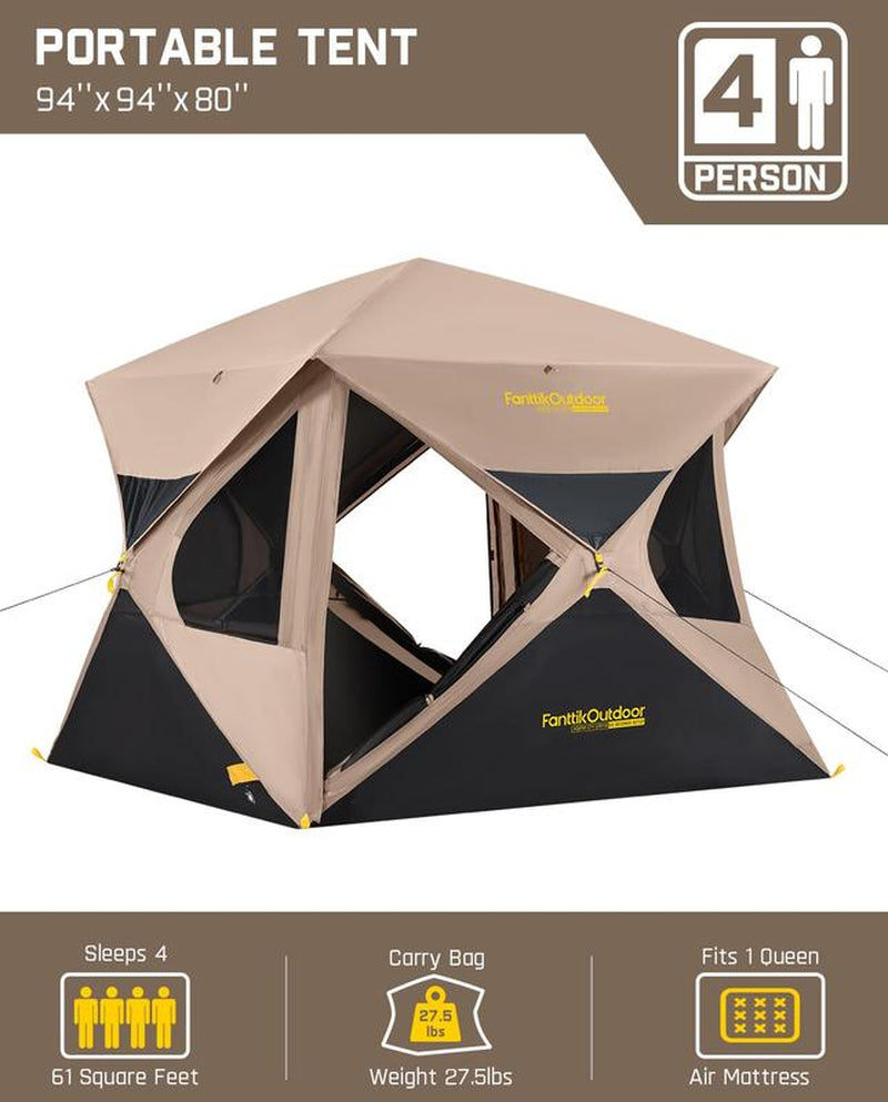 Fanttik Outdoor Zeta C4/C6 Pro Instant Cabin Tent 4/6 Person Portable Waterproof with Removable Canopy, Windproof, and High-Quality Materials Camping Equipment Spacious Interior
