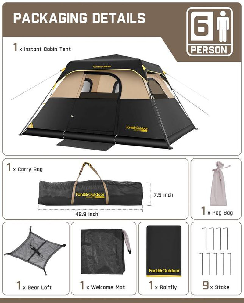 Fanttik Outdoor Zeta C4/C6 Pro Instant Cabin Tent 4/6 Person Portable Waterproof with Removable Canopy, Windproof, and High-Quality Materials Camping Equipment Spacious Interior